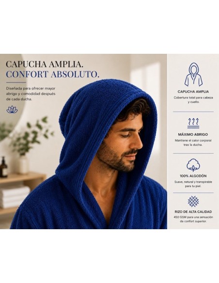 Albornoz Capucha 100% Algodón 450gr - Azulina | Deslan Internacional