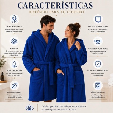 Albornoz Capucha 100% Algodón 450gr - Azulina | Deslan Internacional 2
