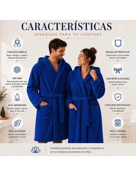 Albornoz Capucha 100% Algodón 450gr - Azulina | Deslan Internacional