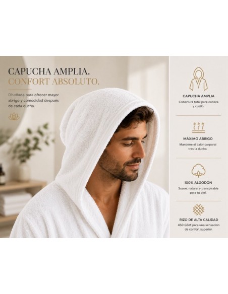 Albornoz Capucha 100% Algodón 450gr - Blanco | Deslan Internacional