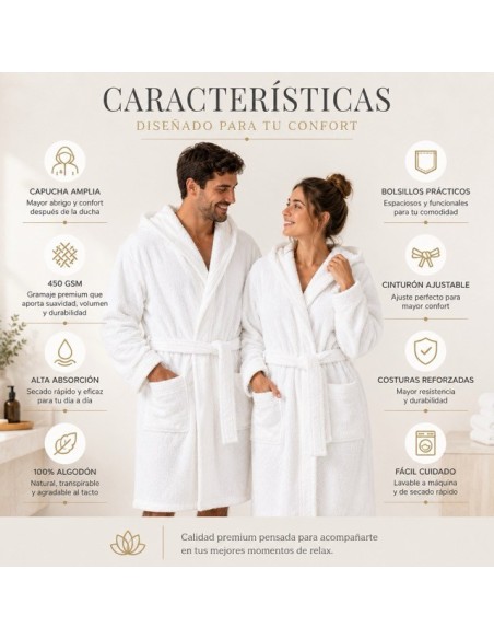 Albornoz Capucha 100% Algodón 450gr - Blanco | Deslan Internacional