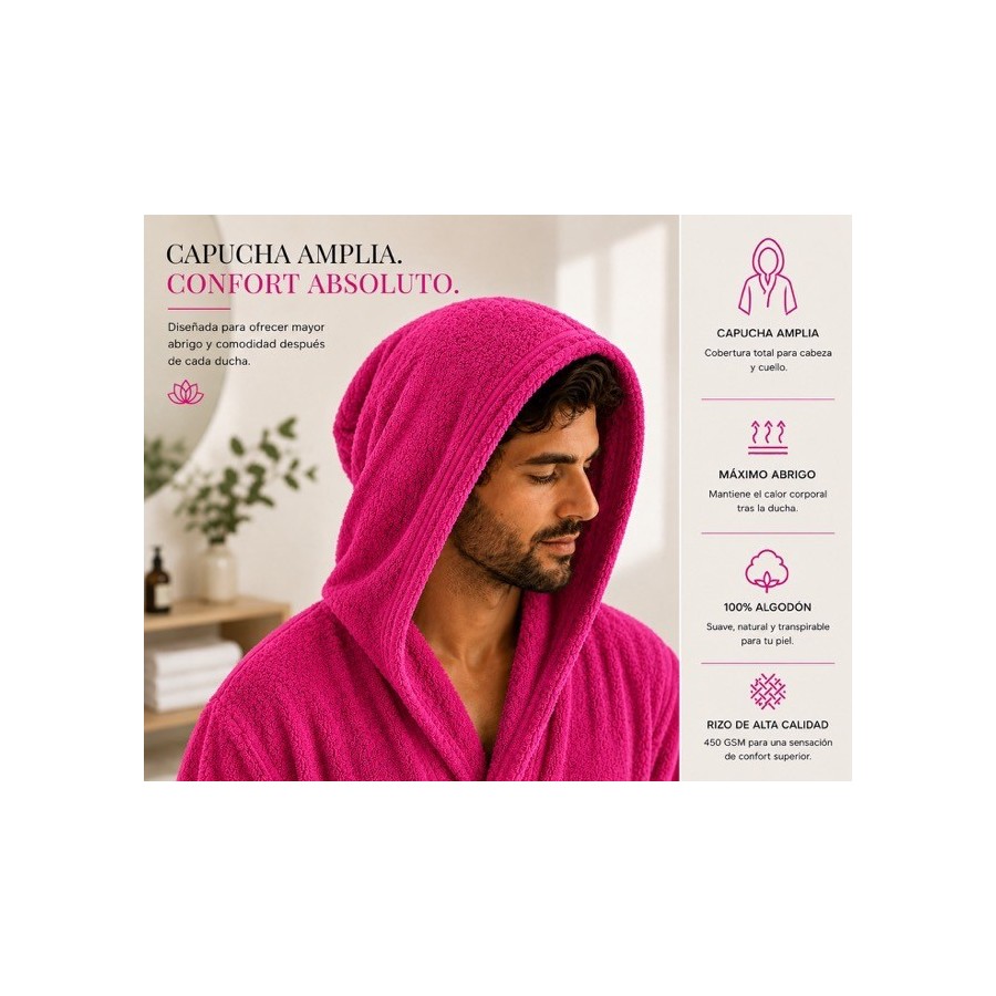 Albornoz Capucha 100% Algodón 450gr - Fuxia | Deslan Internacional