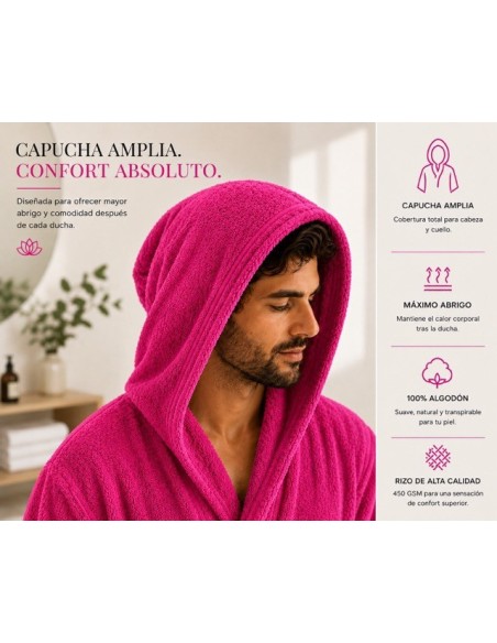 Albornoz Capucha 100% Algodón 450gr - Fuxia | Deslan Internacional