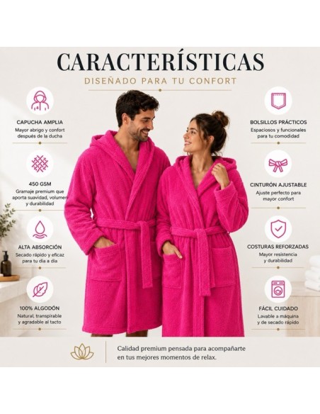 Albornoz Capucha 100% Algodón 450gr - Fuxia | Deslan Internacional
