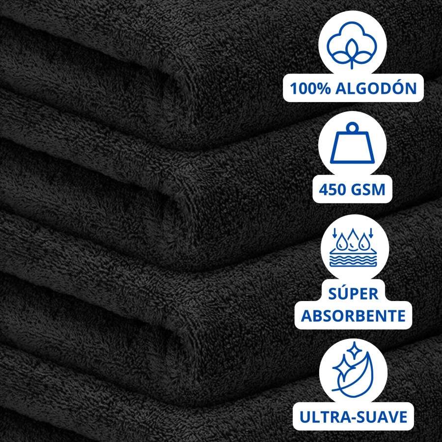 Toalla Mónaco 100% Algodón 450gr - Negro | Deslan Internacional