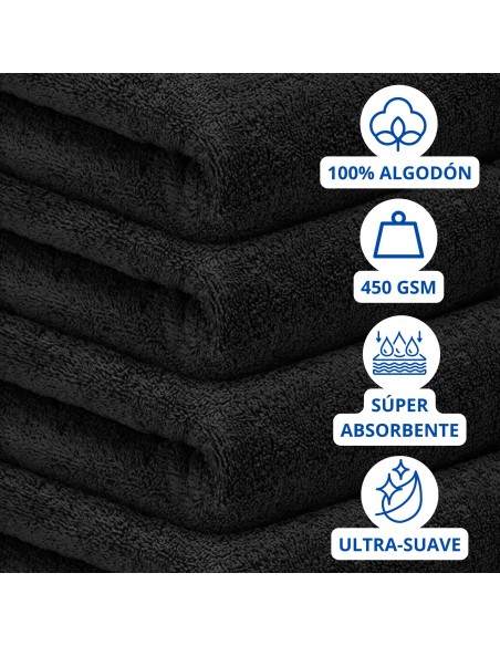 Toalla Mónaco 100% Algodón 450gr - Negro | Deslan Internacional