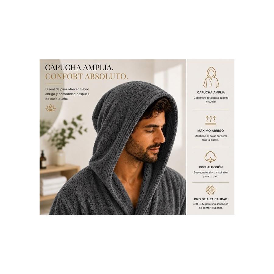 Albornoz Capucha 100% Algodón 450gr - Marengo | Deslan Internacional
