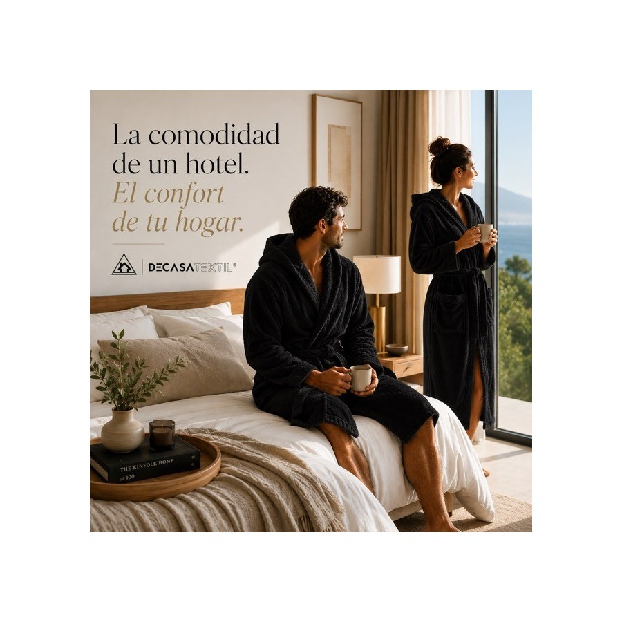 Albornoz Capucha 100% Algodón 450gr - Negro | Deslan Internacional