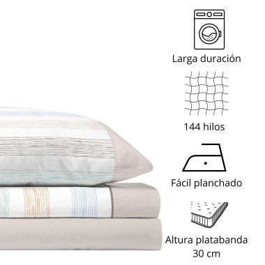 Juego de Sábanas 144 Hilos IBON BEIGE 48% Algodón 2
