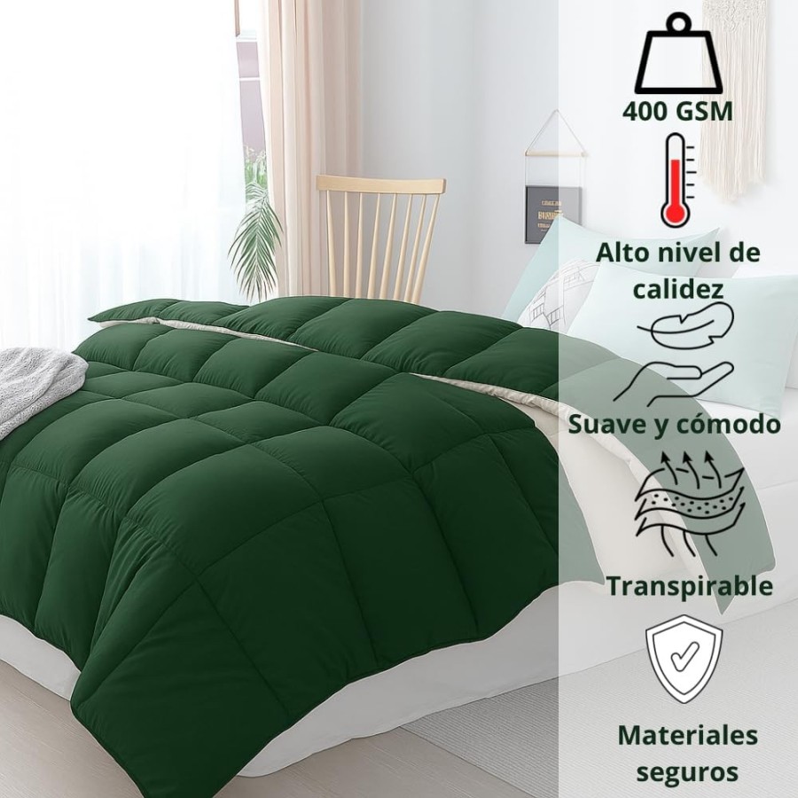 Relleno Nórdico BERLIN 400 GSM Reversible Verde y Beige | Oeko-Tex | Deslan Internacional