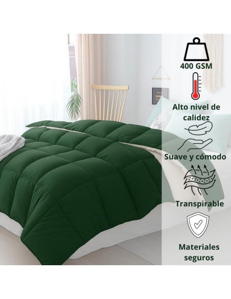 Relleno Nórdico BERLIN 400 GSM Reversible Verde y Beige | Oeko-Tex | Deslan Internacional