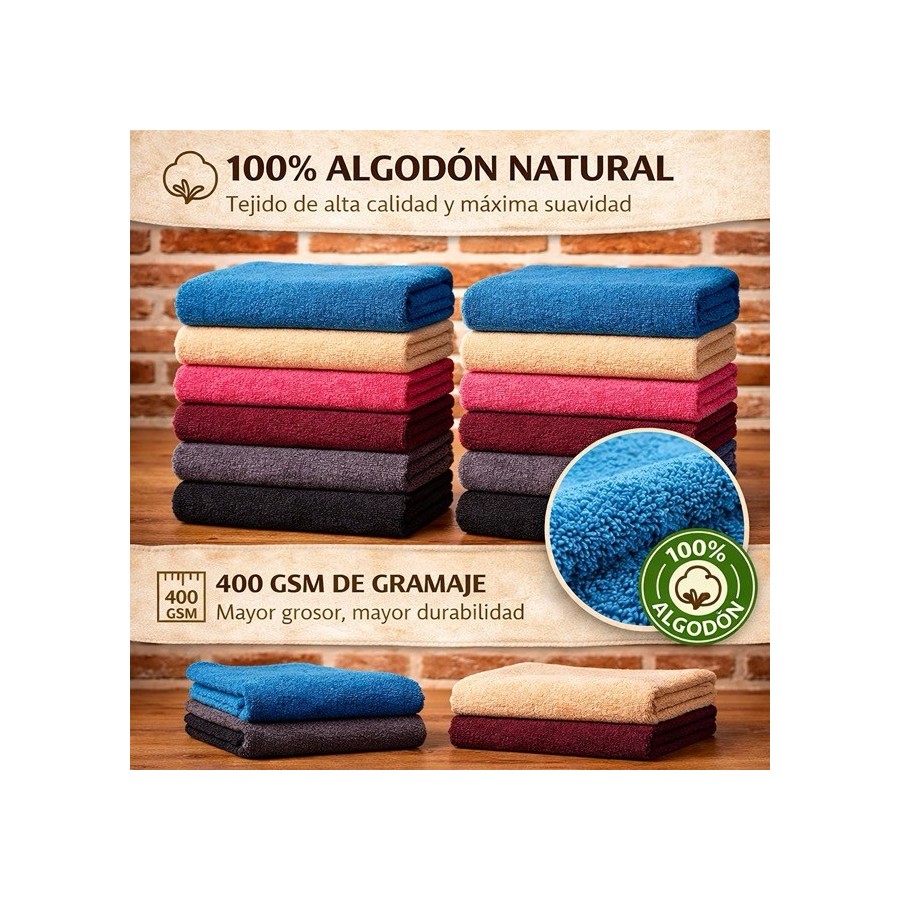 Pack 6 Paños Cocina Lisos 400 GSM 100% Algodón 50x50 cm | Multicolor | Deslan Internacional