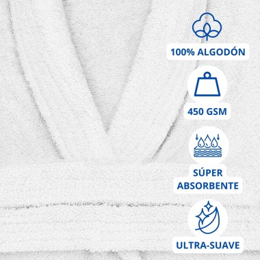 Albornoz Cuello Smoking 100% Algodón 450gr - Blanco | Deslan Internacional 2