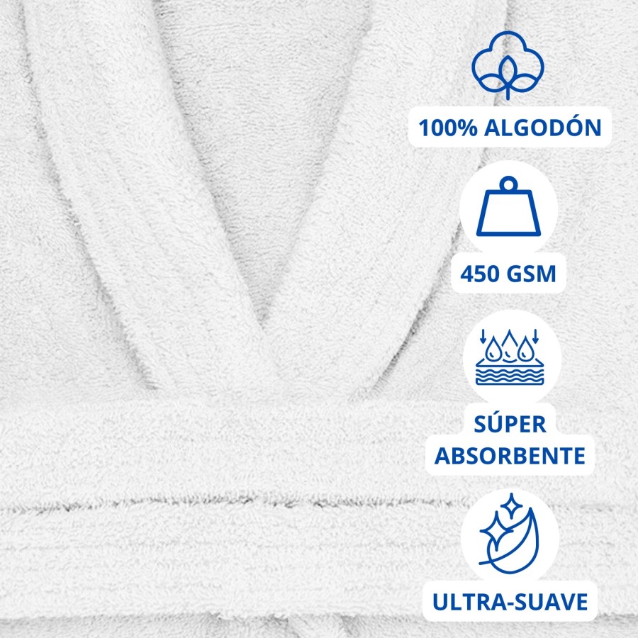 Albornoz Cuello Smoking 100% Algodón 450gr - Blanco | Deslan Internacional