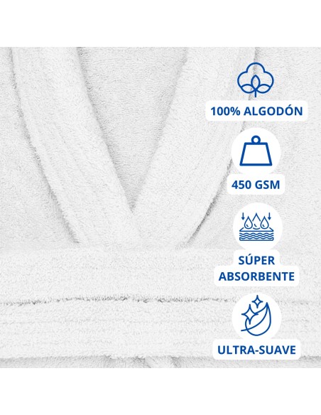 Albornoz Cuello Smoking 100% Algodón 450gr - Blanco | Deslan Internacional