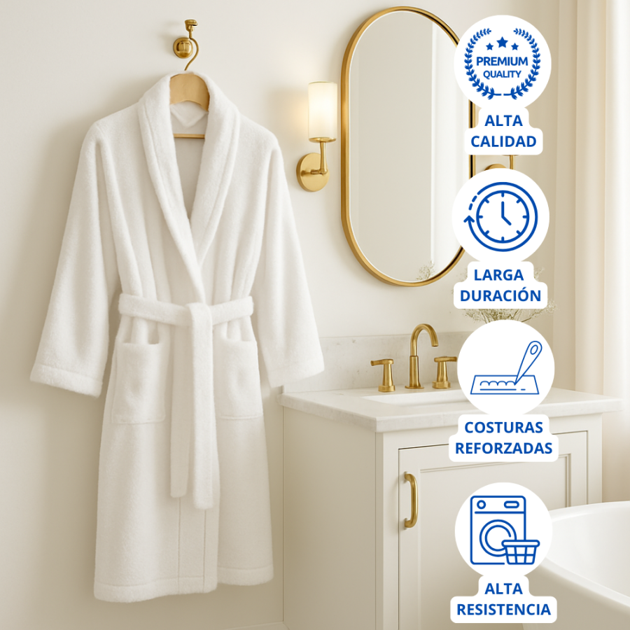 Albornoz Cuello Smoking 100% Algodón 450gr - Blanco | Deslan Internacional