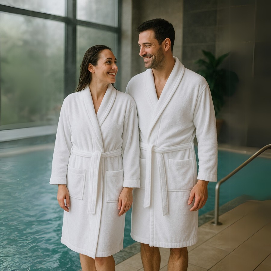 Albornoz Cuello Smoking 100% Algodón 450gr - Blanco | Deslan Internacional