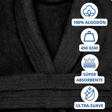 Albornoz Cuello Smoking 100% Algodón 450gr - Negro | Deslan Internacional 2