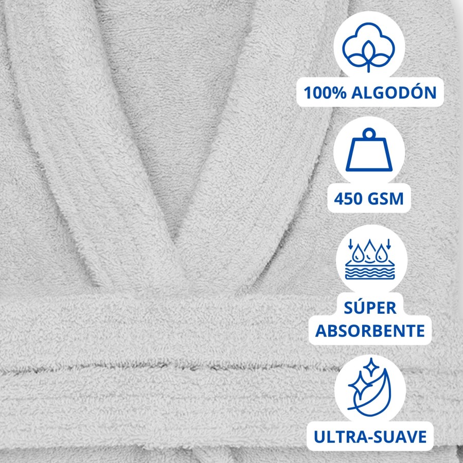 Albornoz Cuello Smoking 100% Algodón 450gr - Gris plata | Deslan Internacional