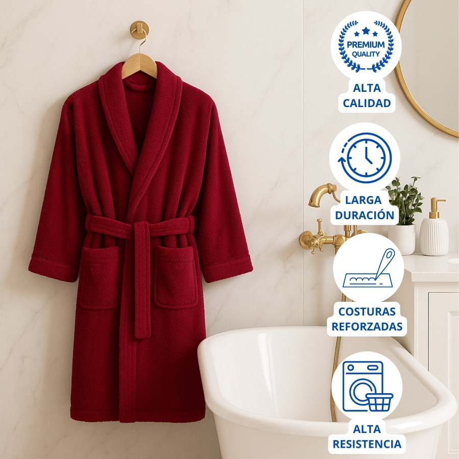 Albornoz Cuello Smoking 100% Algodón 450gr - Granate | Deslan Internacional