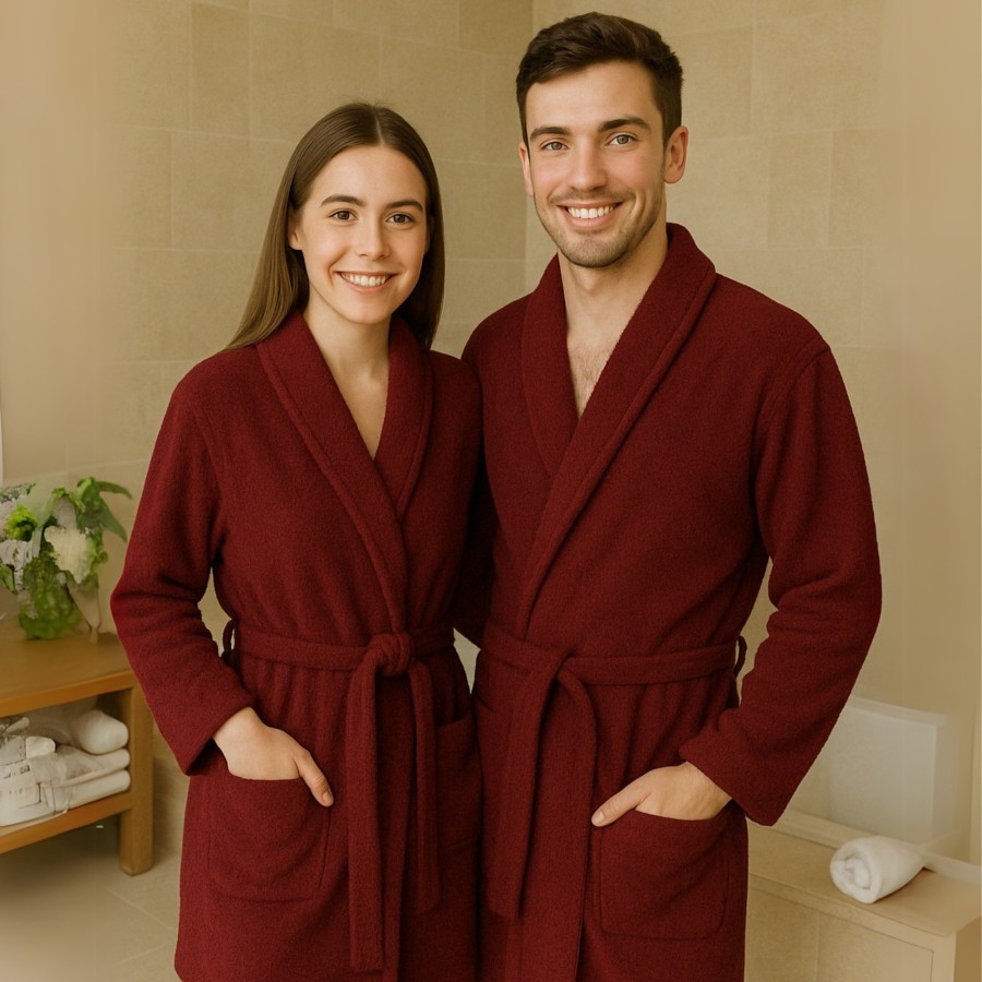 Albornoz Cuello Smoking 100% Algodón 450gr - Granate | Deslan Internacional