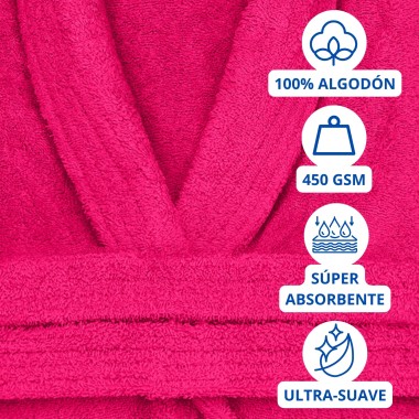 Albornoz Cuello Smoking 100% Algodón 450gr - Fuxia | Deslan Internacional 2