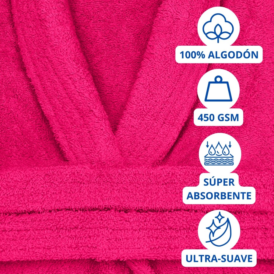Albornoz Cuello Smoking 100% Algodón 450gr - Fuxia | Deslan Internacional