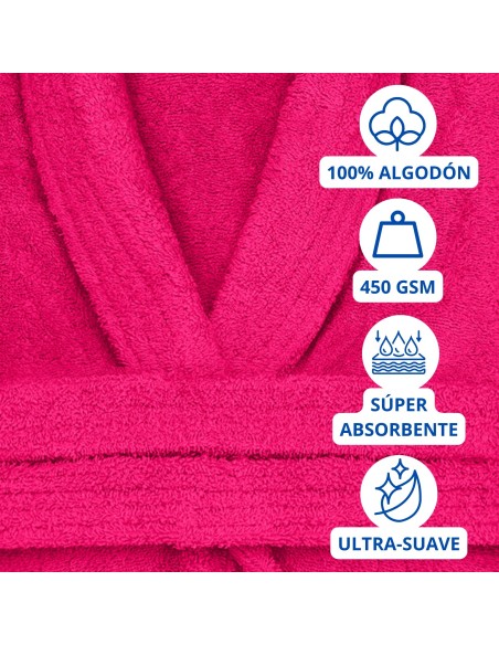 Albornoz Cuello Smoking 100% Algodón 450gr - Fuxia | Deslan Internacional