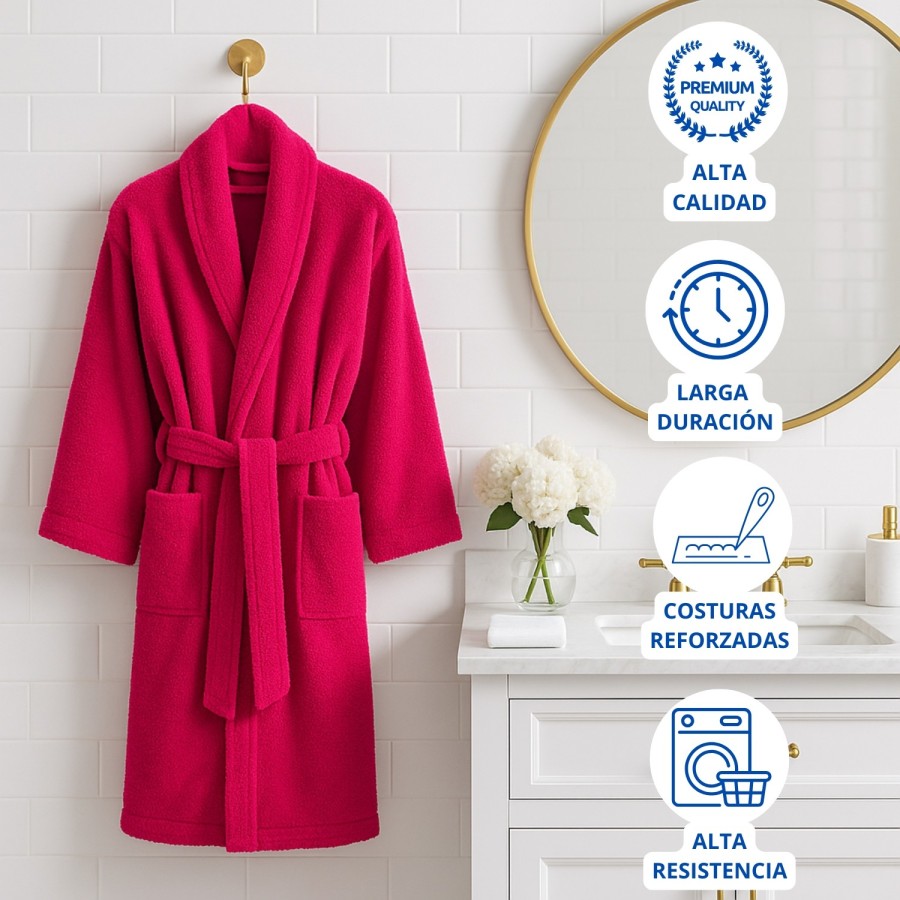 Albornoz Cuello Smoking 100% Algodón 450gr - Fuxia | Deslan Internacional