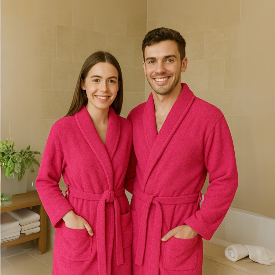 Albornoz Cuello Smoking 100% Algodón 450gr - Fuxia | Deslan Internacional