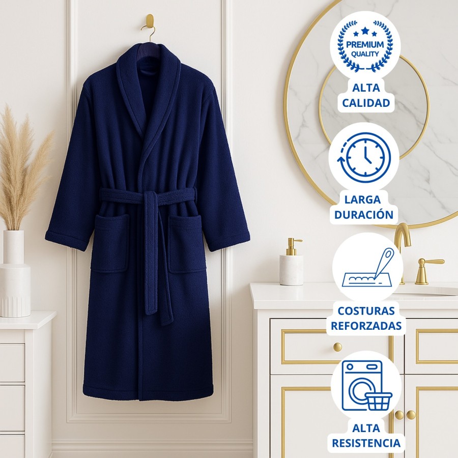Albornoz Cuello Smoking 100% Algodón 450gr - Marino | Deslan Internacional