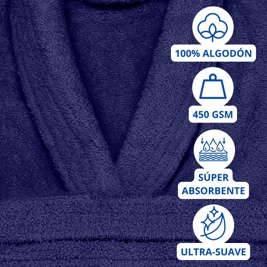 Albornoz Cuello Smoking 100% Algodón 450gr - Marino | Deslan Internacional