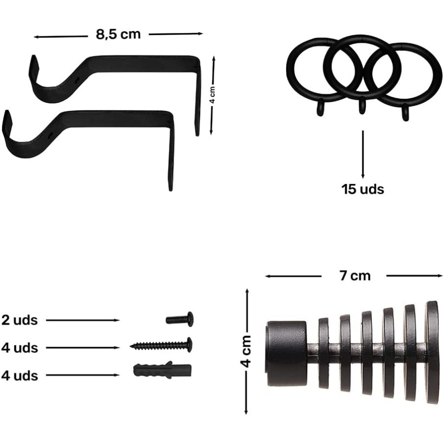 Barra de Cortina Extensible 120-210 cm - Basic - Negro | Deslan Internacional