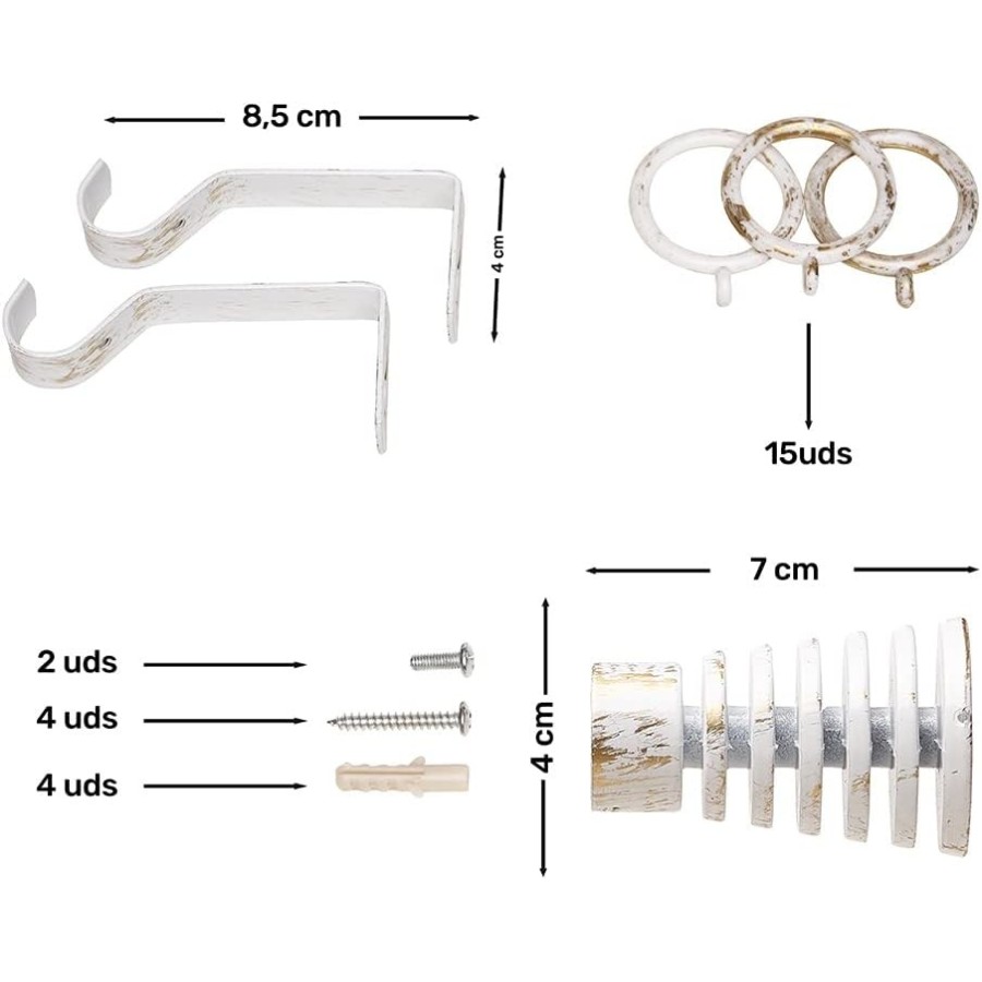 Barra de Cortina Extensible 120-210 cm - Basic - Blanco/Oro | Deslan Internacional