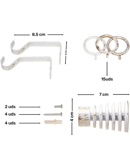 Barra de Cortina Extensible 120-210 cm - Basic - Blanco/Oro | Deslan Internacional