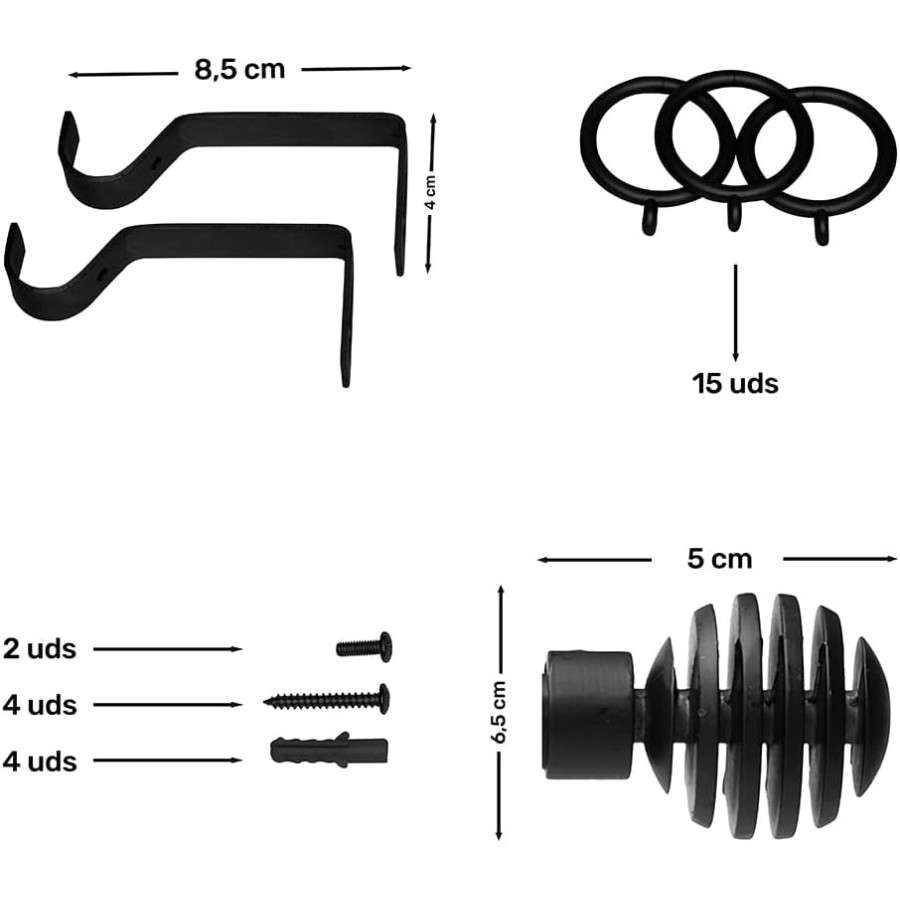 Barra de Cortina Extensible 120-210 cm - Bola Abierta - Negro | Deslan Internacional