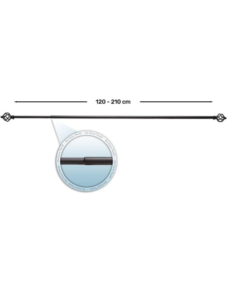 Barra de Cortina Extensible 120-210 cm - Espira - Negro | Deslan Internacional