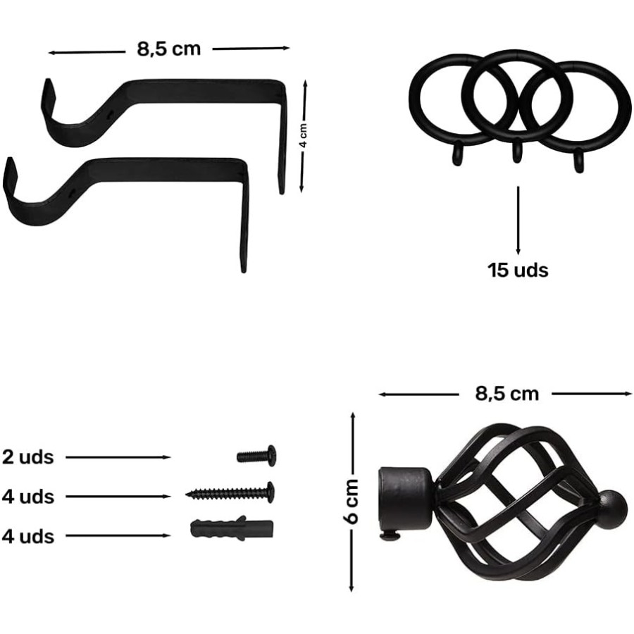 Barra de Cortina Extensible 120-210 cm - Espira - Negro | Deslan Internacional