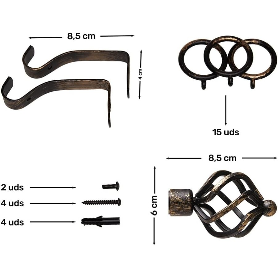 Barra de Cortina Extensible 120-210 cm - Espira - Negro/Oro | Deslan Internacional