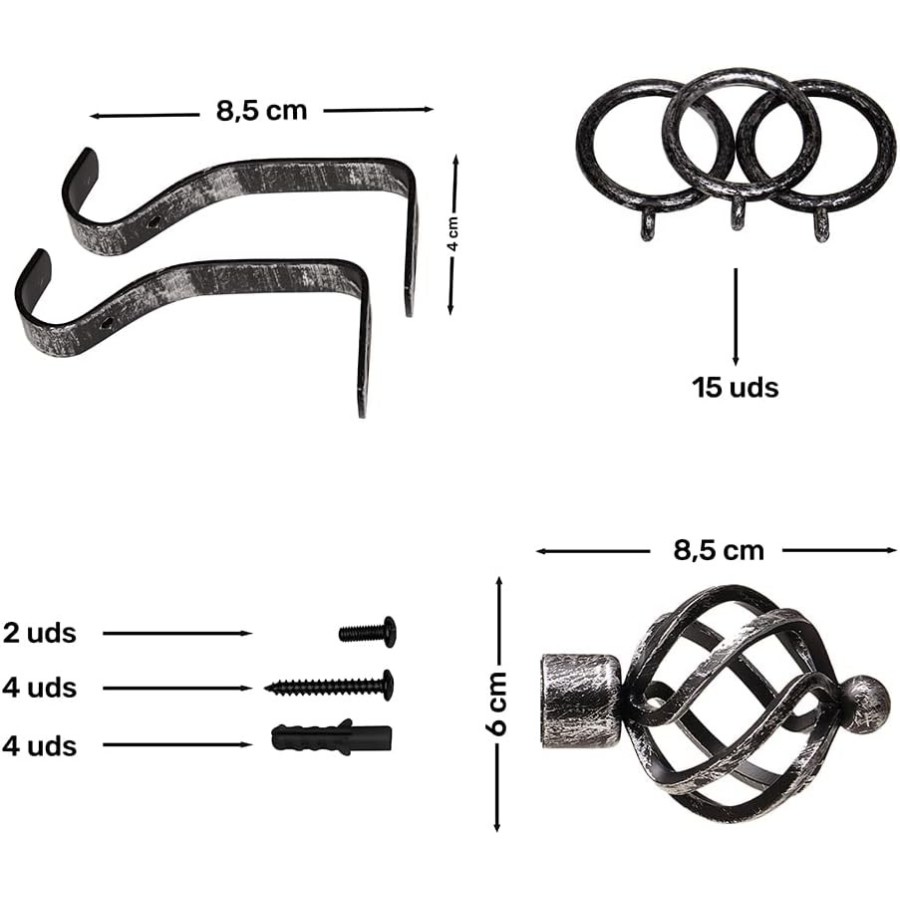Barra de Cortina Extensible 120-210 cm - Espira - Negro/Plata | Deslan Internacional