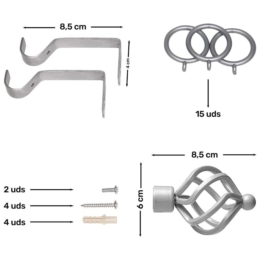 Barra de Cortina Extensible 120-210 cm - Espira - Plata | Deslan Internacional