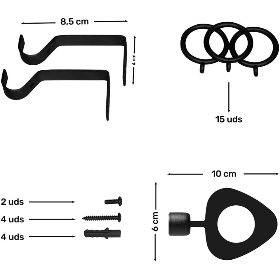 Barra de Cortina Extensible 120-210 cm - Flecha - Negro | Deslan Internacional