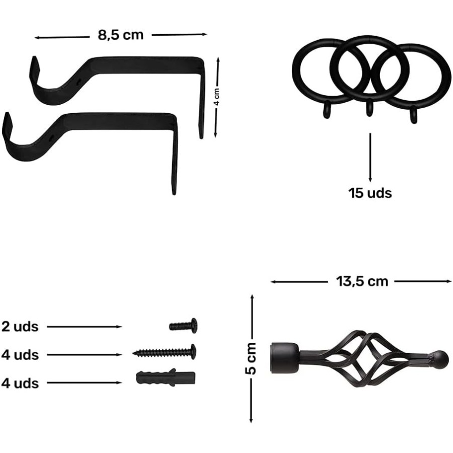 Barra de Cortina Extensible 120-210 cm - Piña - Negro | Deslan Internacional