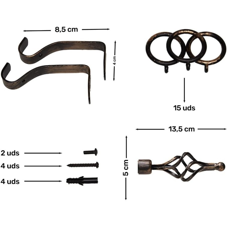 Barra de Cortina Extensible 120-210 cm - Piña - Negro/Oro | Deslan Internacional