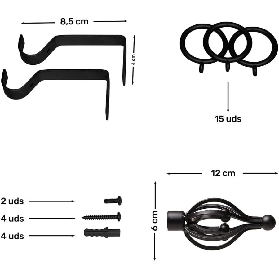 Barra de Cortina Extensible 120-210 cm - Rustica - Negro | Deslan Internacional