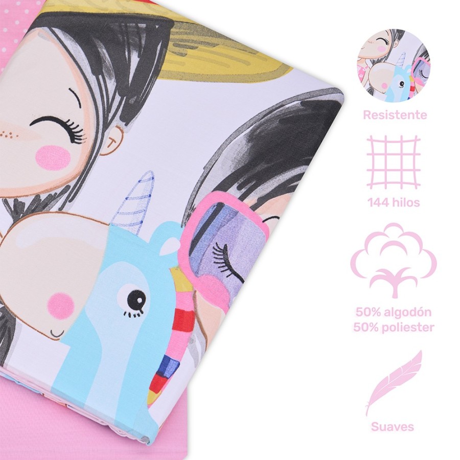 Funda Nórdica Infantil Kayana - Rosa | Juego 3 Piezas 50% Algodón 50% Poliéster