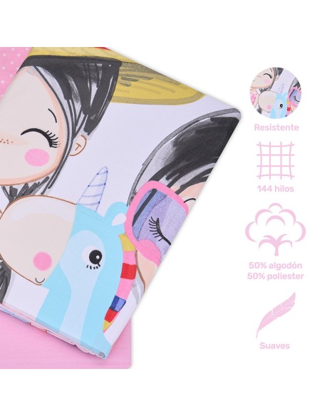 Funda Nórdica Infantil Kayana - Rosa | Juego 3 Piezas 50% Algodón 50% Poliéster