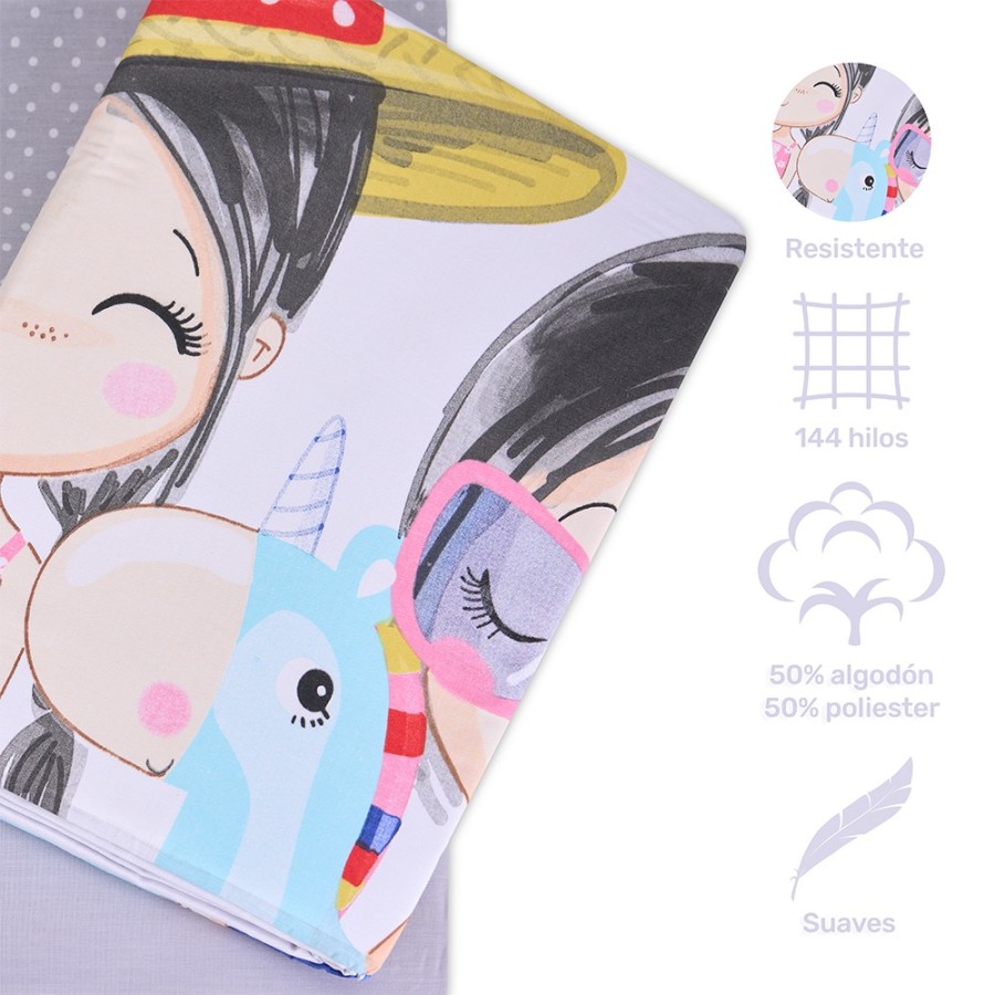 Funda Nórdica Infantil Kayana - Gris | Juego 3 Piezas 50% Algodón 50% Poliéster