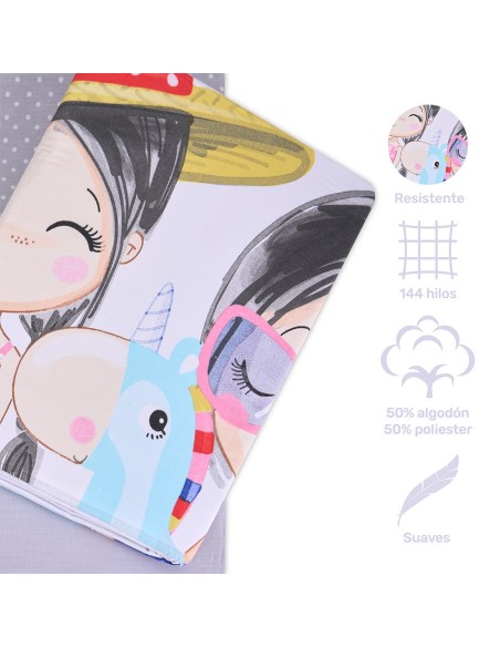 Funda Nórdica Infantil Kayana - Gris | Juego 3 Piezas 50% Algodón 50% Poliéster
