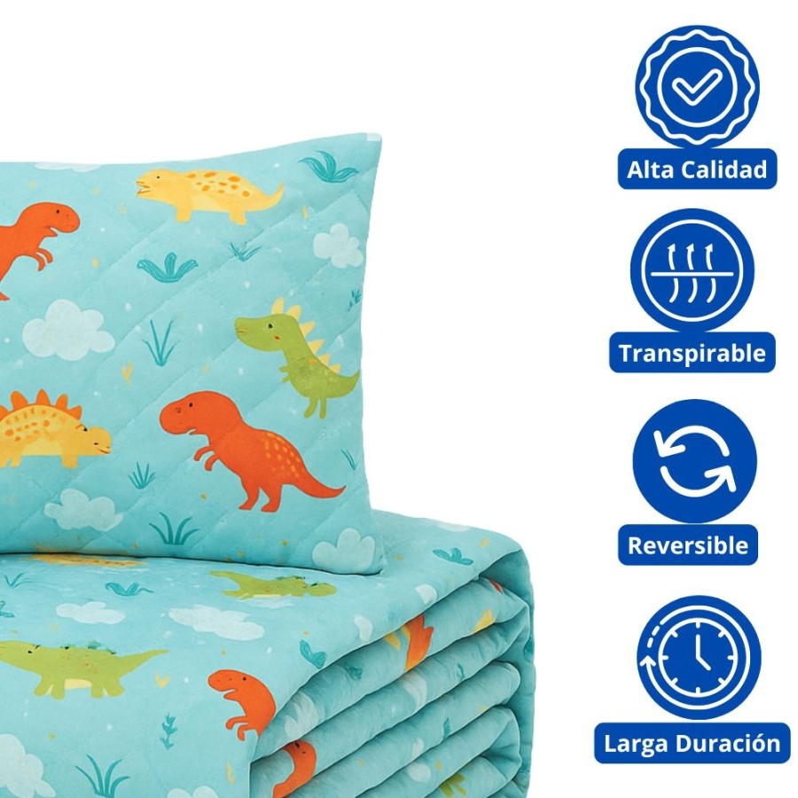 Colcha Bouti Infantil Jurasico con Funda de Cojín | Cama 90 cm | Deslan Internacional